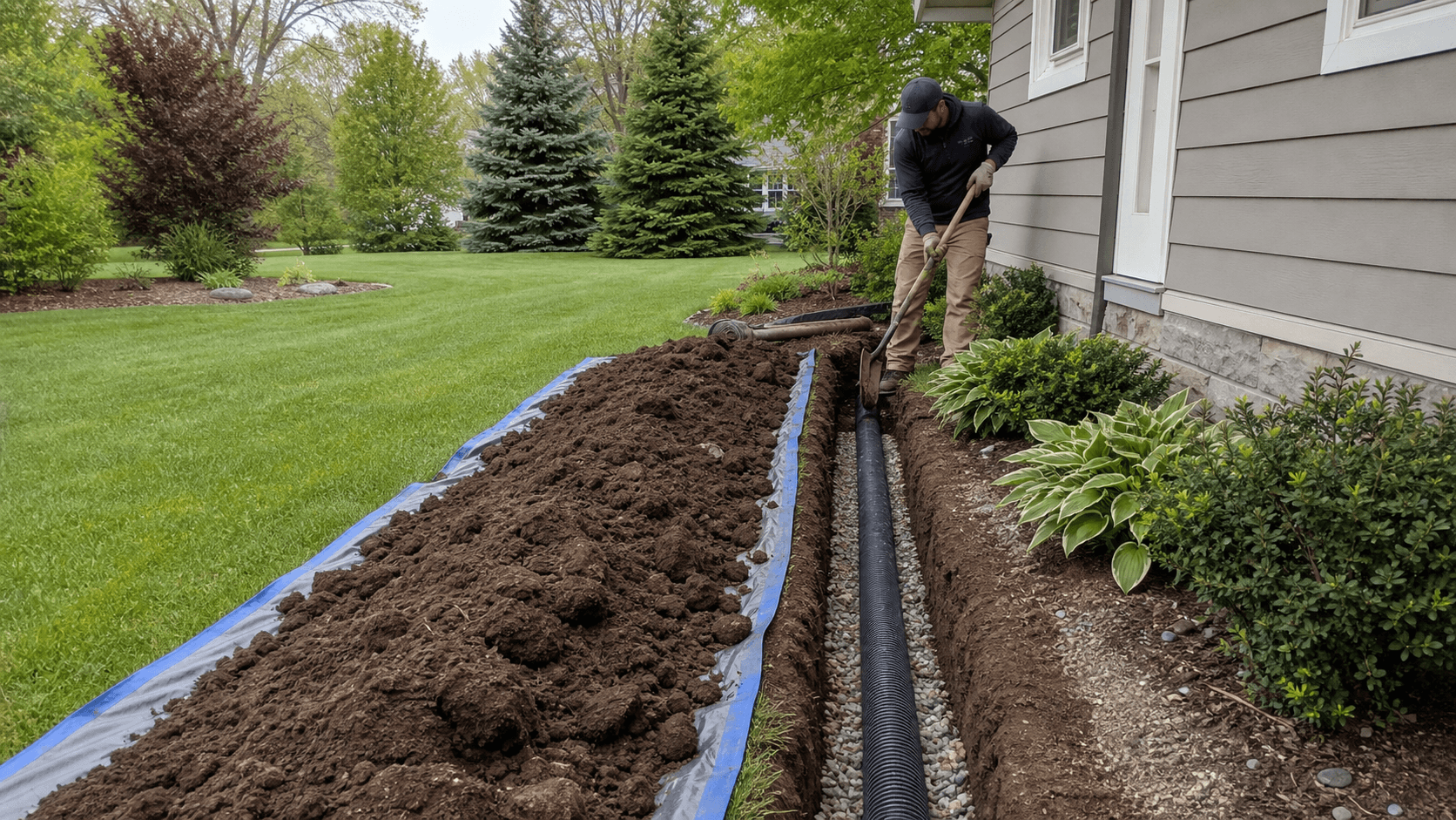 Professional drainage installation