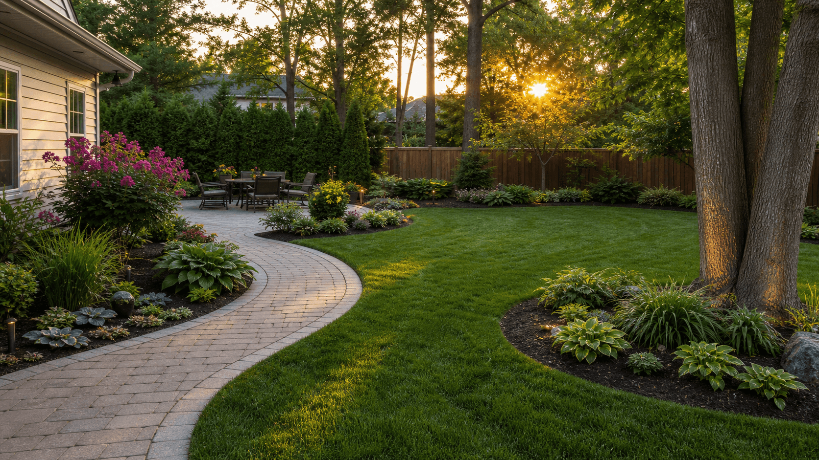 Well-maintained residential lawn and landscape